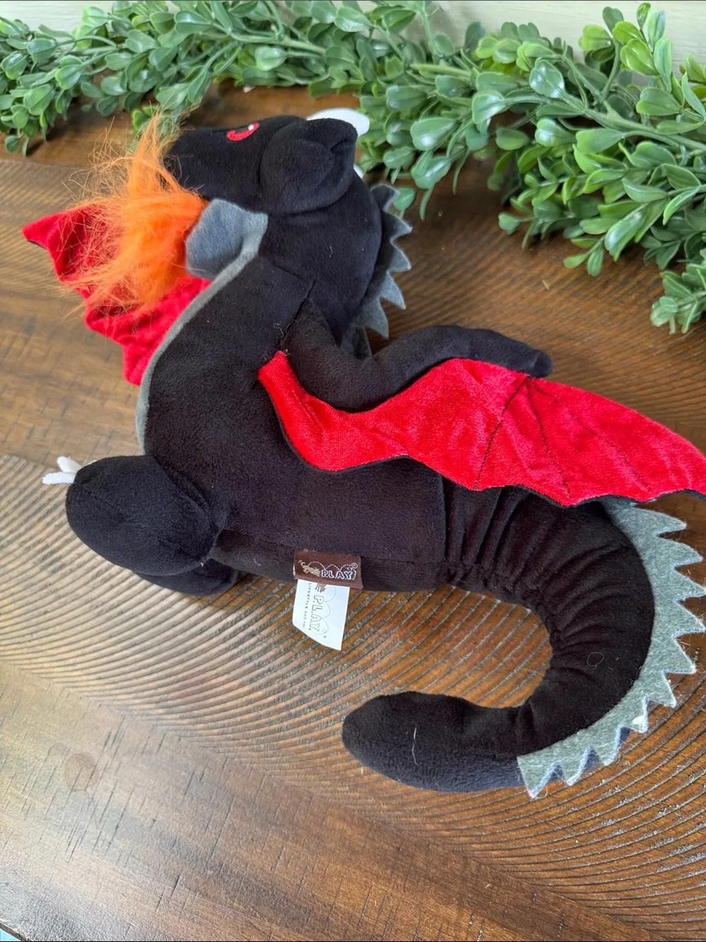 Play Dog ToyBlack & Red Dragon Plush with Orange Mane -